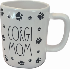 Rae Dunn by Magenta DOG MOM ceramic Coffee Mug. (All round paw prints Design) pet lover, Mothers' day MUG. 16 oz. (Corgi Mom)