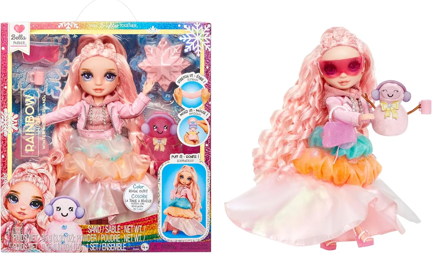 Rainbow High Winter Wonderland Bella - Pink 11” Fashion Doll with Magic Snow Hidden in Fashion That Puffs Up with Water, and Snowman Kit, Great Gift for Kids 4-12 Years Old