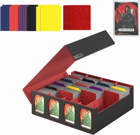 RASOO Card Deck Case for Trading Cards 3200 , 4 Rows Trading Card Storage Box with 10 Colorful Dividers and 4 Foam Stoppers, Premium Deck Box Fit for MTG, TCG (4 Black Red Deck Box)