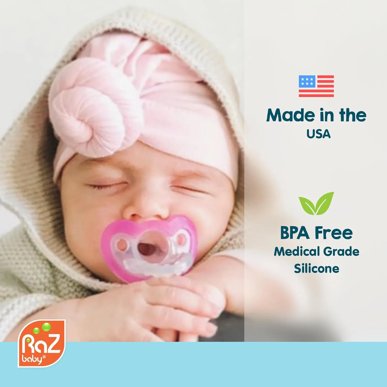 RaZbaby Jollypop Pacifier for Newborns & Up, USA Made, Natural Shaped Orthodontic Binky, Lovingly Shared in NICUs & Hospitals Worldwide, Medical-Grade 100% BPA-Free - 0-3 Months, 6 Pack - Blue