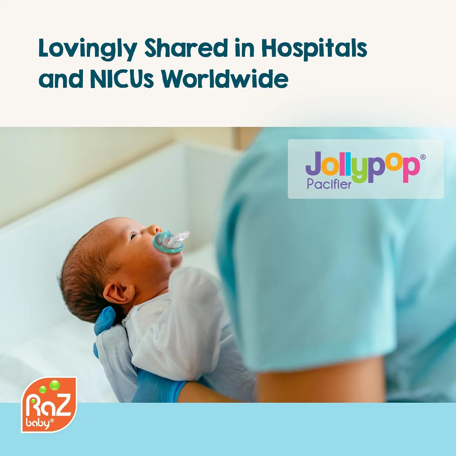 RaZbaby Jollypop Pacifier for Newborns & Up, USA Made, Natural Shaped Orthodontic Binky, Lovingly Shared in NICUs & Hospitals Worldwide, Medical-Grade 100% BPA-Free - 0-3 Months, 6 Pack - Blue