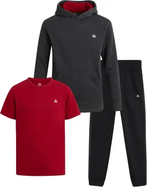RBX Boys Active Jogger Set - 3 Piece Performance Fleece Sweatshirt, Jogger Sweatpants, T-Shirt - Activewear for Boys (2T-12)