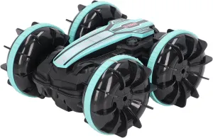 RC Boat Stunt Car, Amphibious Land Water Toy 40m Control Distance 2.4GHz 4 Wheel Drive Double Sided Scrolling Car(Green)