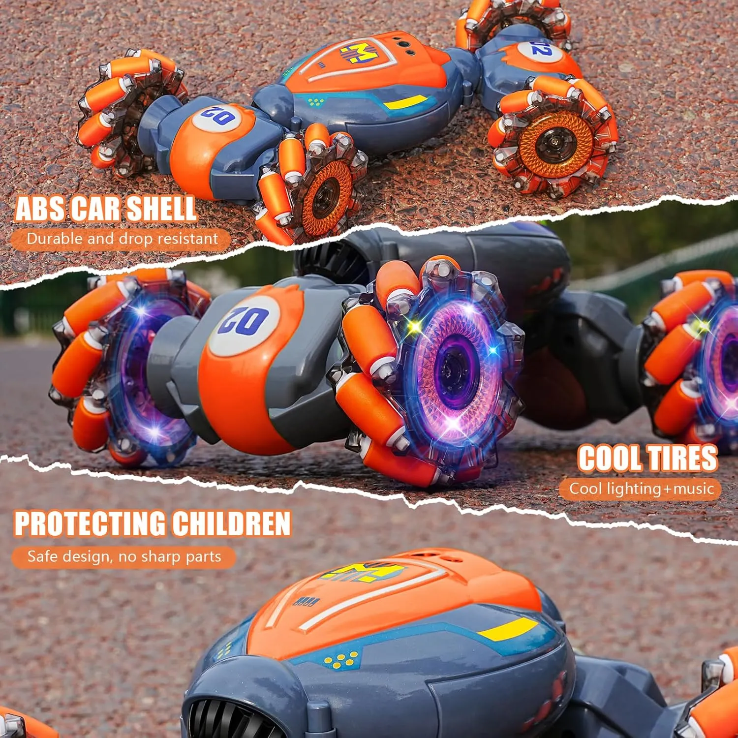 Rc Car Boys Toys 6-8 Years Old,Cool Birthday Gifts for Boys Ages 8-13 4WD Gesture Sensing Rc Stunt Car for Ages 5 7 9 10 Years Old Kids with Light and Music,Large-Orange