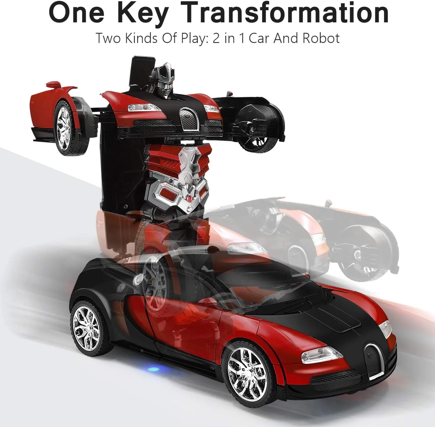 RC Car Robot Transform Model Toy,1:18 Red Remote Control Deformed Vehicles,Racing Automobile Deformation with Realistic Engine Sounds&One-Button Transformation&360°Speed Drifting for Boys Girls