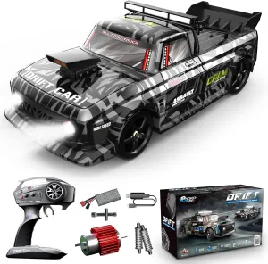 RC Drift Car, 1/12 Remote Control Cars 2.4Ghz 4WD Drifting RC Car with Gyro, LED Light and 2 Rechargeable Batteries, 30km/H Hobby Racing Cars for Boys Kids Girls Adults, Black White