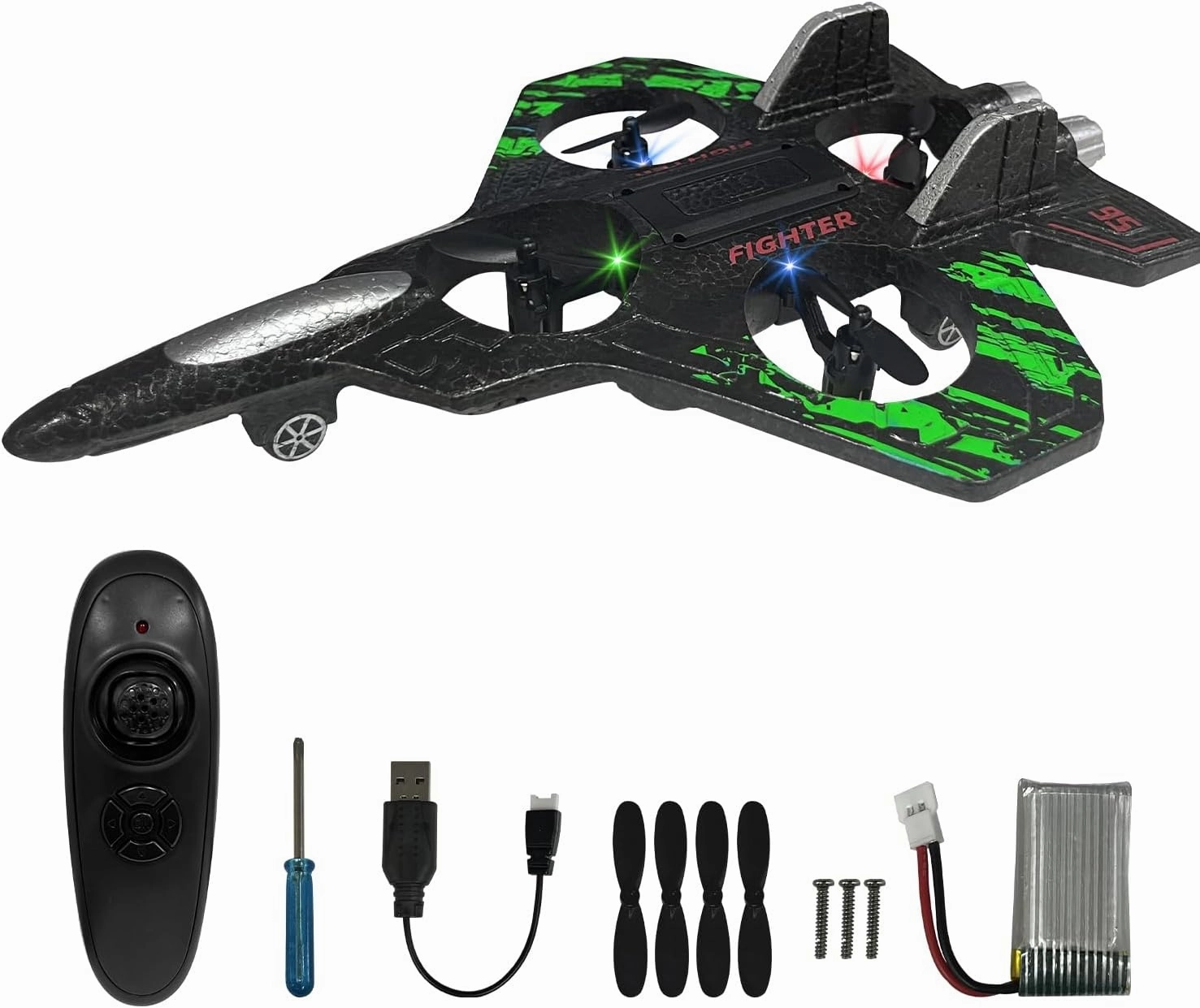 RC Airplane for Kids and Beginners, 2.4GHz Drone Remote Control Airplane Outdoor Flying Toy, 360° Drop-Resistant Stunt Spin Remote Fighter Jet with Lights(Green)