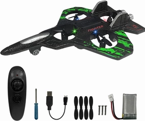 RC Airplane for Kids and Beginners, 2.4GHz Drone Remote Control Airplane Outdoor Flying Toy, 360° Drop-Resistant Stunt Spin Remote Fighter Jet with Lights(Green)