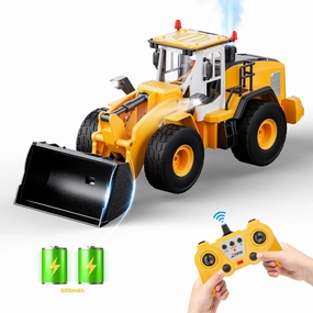 RC Bulldozer Toy for Boys -2.4Ghz Remote Control Construction Vehicle, 9-Channel Bulldozer Toy with Metal Shovel, Lights, Sound, Spray, 2×600mAh, Track Type Tractor Toys for Boys 3-5 4-7 8-12