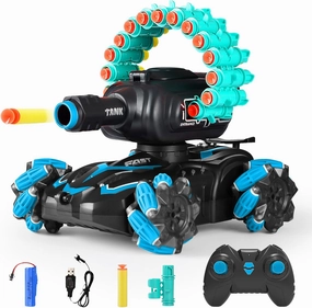 RC Car Shoot Nerf Bullet,Rc Tank That Shoots,Battle ANK with Nerf Remote Control Tank That Shoots Foam Darts-Stunts, 16 Foam Darts - Birthday Presents ForKids 7 8 9 10 11 Year Old（Blue）