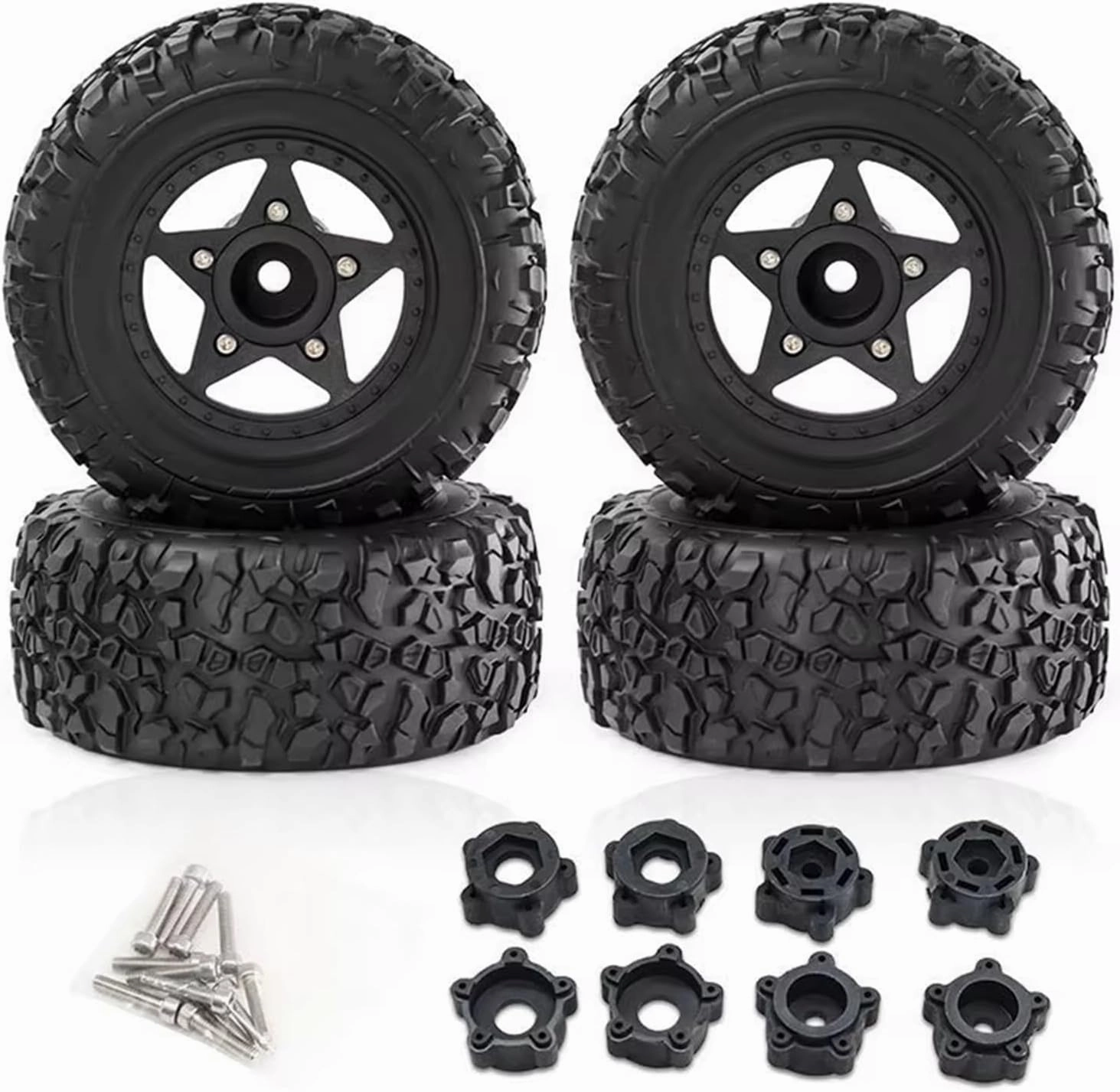 Rc Car Wheel Rim Tire Compatible with TRAXXAS for Slash for ARRMA for SENTON 1/8 1/10 RC Car Short Course Truck 109mm Tire with 12mm 14mm 17mm Wheel Hex(Black)
