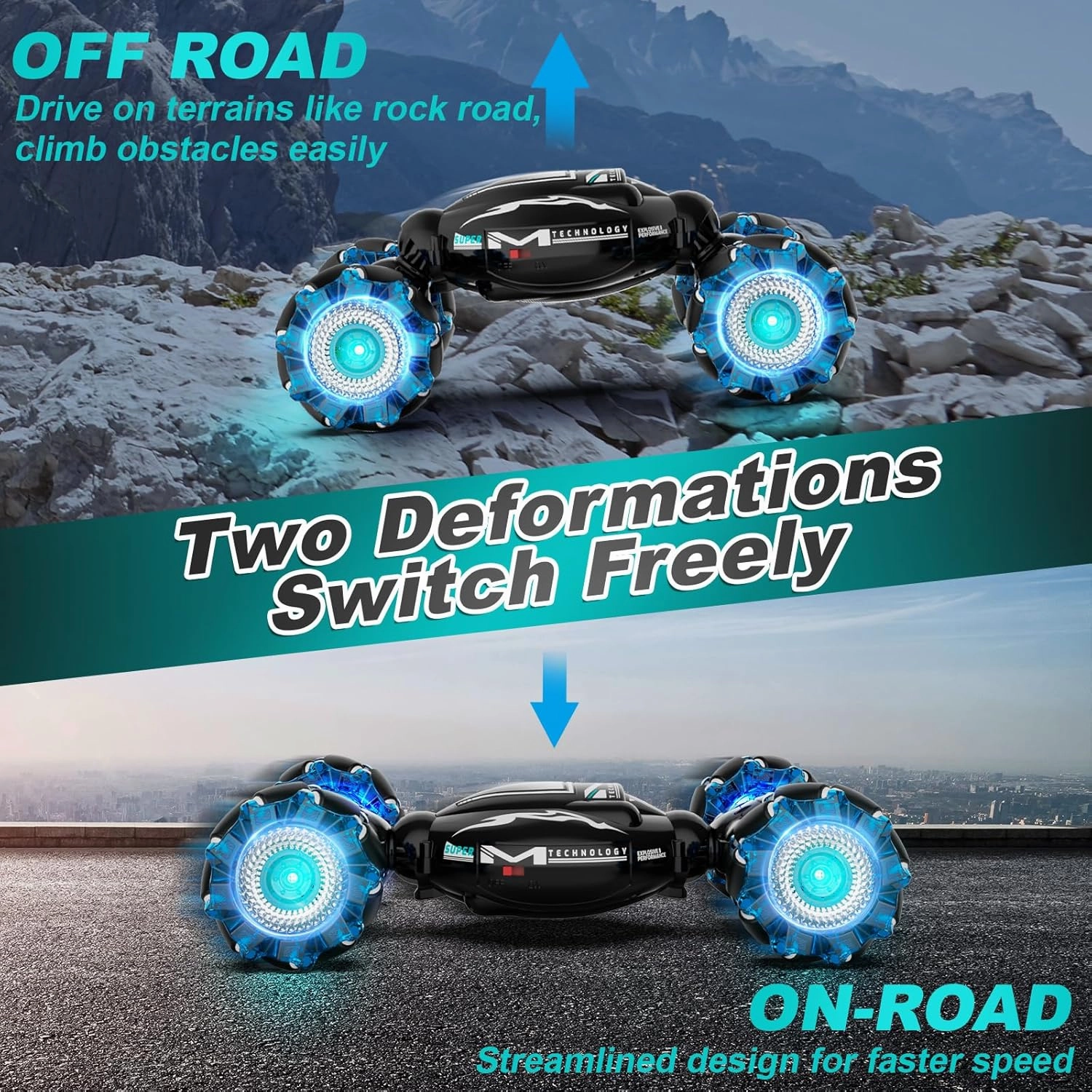 RC Cars, Gesture Sensing Stunt Car Toys for Boys Girls 6-12 Year Old, 2.4Ghz 4WD Hand Remote Control Toy 360° Rotate Transform Off-Road Drift with Lights Music, Birthday Xmas Gifts for Kids