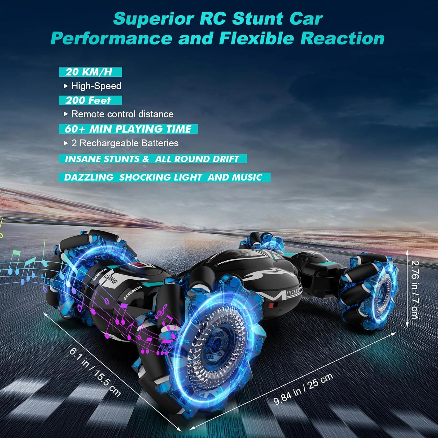 RC Cars, Gesture Sensing Stunt Car Toys for Boys Girls 6-12 Year Old, 2.4Ghz 4WD Hand Remote Control Toy 360° Rotate Transform Off-Road Drift with Lights Music, Birthday Xmas Gifts for Kids