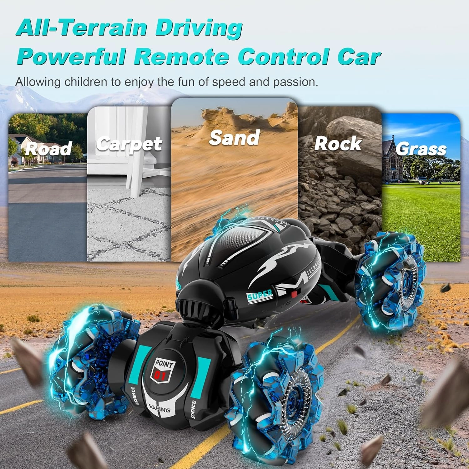 RC Cars, Gesture Sensing Stunt Car Toys for Boys Girls 6-12 Year Old, 2.4Ghz 4WD Hand Remote Control Toy 360° Rotate Transform Off-Road Drift with Lights Music, Birthday Xmas Gifts for Kids