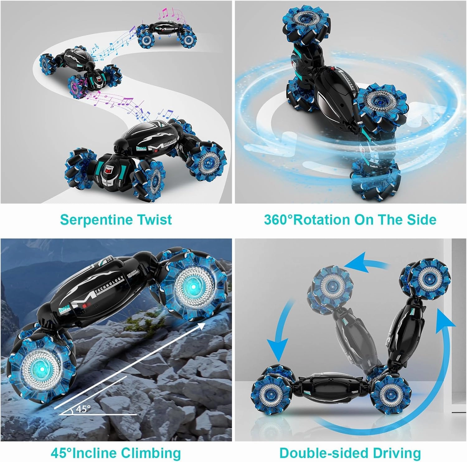 RC Cars, Gesture Sensing Stunt Car Toys for Boys Girls 6-12 Year Old, 2.4Ghz 4WD Hand Remote Control Toy 360° Rotate Transform Off-Road Drift with Lights Music, Birthday Xmas Gifts for Kids