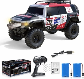 RC Cars RC Crawler 1/10 Scale RTR Remote Control Car 4WD 2.4GHz Brushed Offroad Racing Hobby Grade Model Vehicle with LED Lights 2Pcs Battery Toy for Kids and Adults