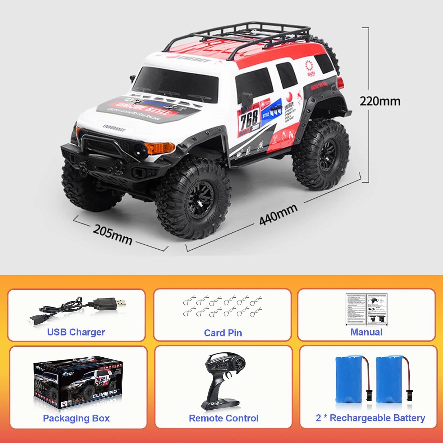 RC Cars RC Crawler 1/10 Scale RTR Remote Control Car 4WD 2.4GHz Brushed Offroad Racing Hobby Grade Model Vehicle with LED Lights 2Pcs Battery Toy for Kids and Adults