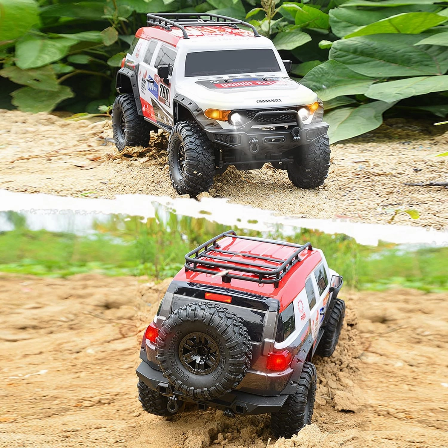 RC Cars RC Crawler 1/10 Scale RTR Remote Control Car 4WD 2.4GHz Brushed Offroad Racing Hobby Grade Model Vehicle with LED Lights 2Pcs Battery Toy for Kids and Adults