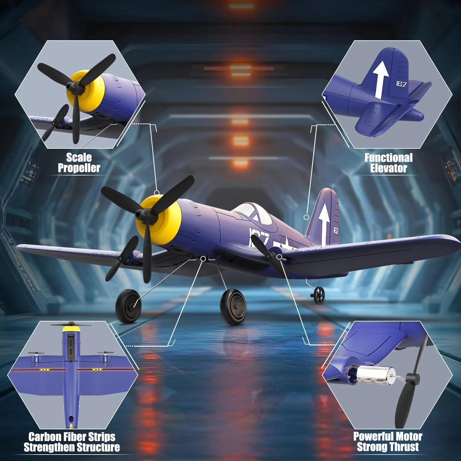 RC Plane RTF for Beginners,2.4Ghz 3CH Remote Control Airplane Easy to Fly with Gyro Stabilization，Outdoor Hobby WWII,with Xpilot Stabilization System (F4U)