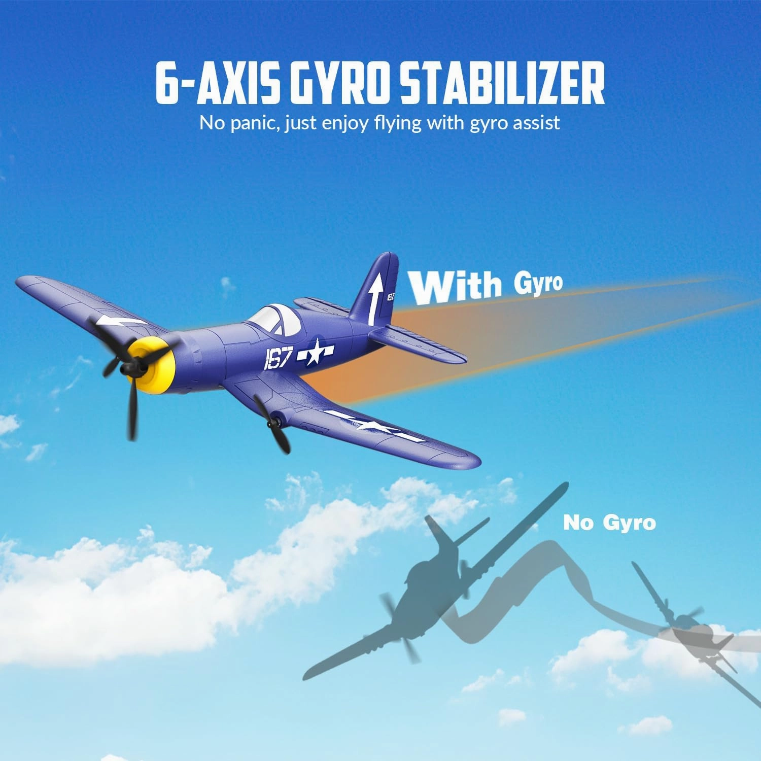 RC Plane RTF for Beginners,2.4Ghz 3CH Remote Control Airplane Easy to Fly with Gyro Stabilization，Outdoor Hobby WWII,with Xpilot Stabilization System (F4U)