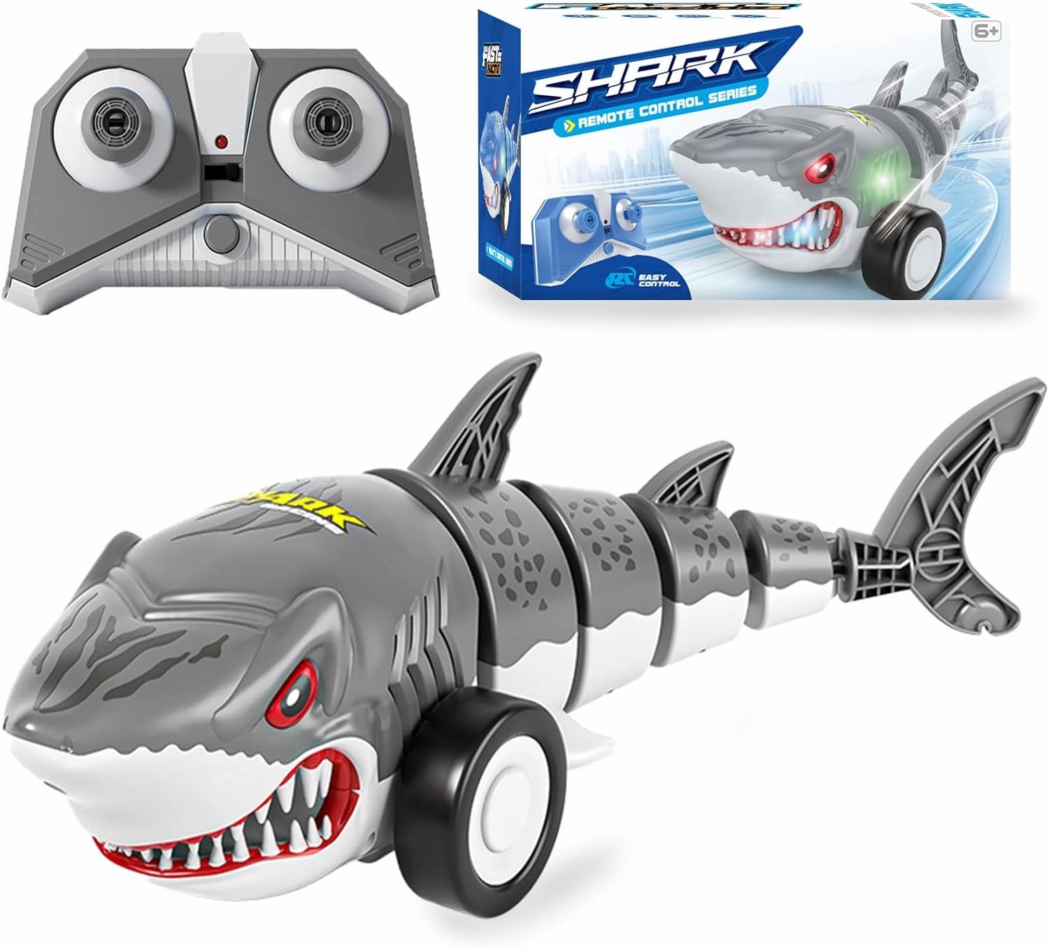 RC Shark Toys, Remote Control Shark Cars for Kids, 2.4Ghz Most Terrains Terrain Remote Control Shark car with Light, Swinging Tail, Rechargeable Race Stunt Car for Gift