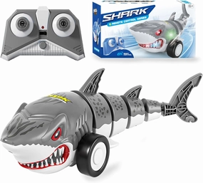 RC Shark Toys, Remote Control Shark Cars for Kids, 2.4Ghz Most Terrains Terrain Remote Control Shark car with Light, Swinging Tail, Rechargeable Race Stunt Car for Gift