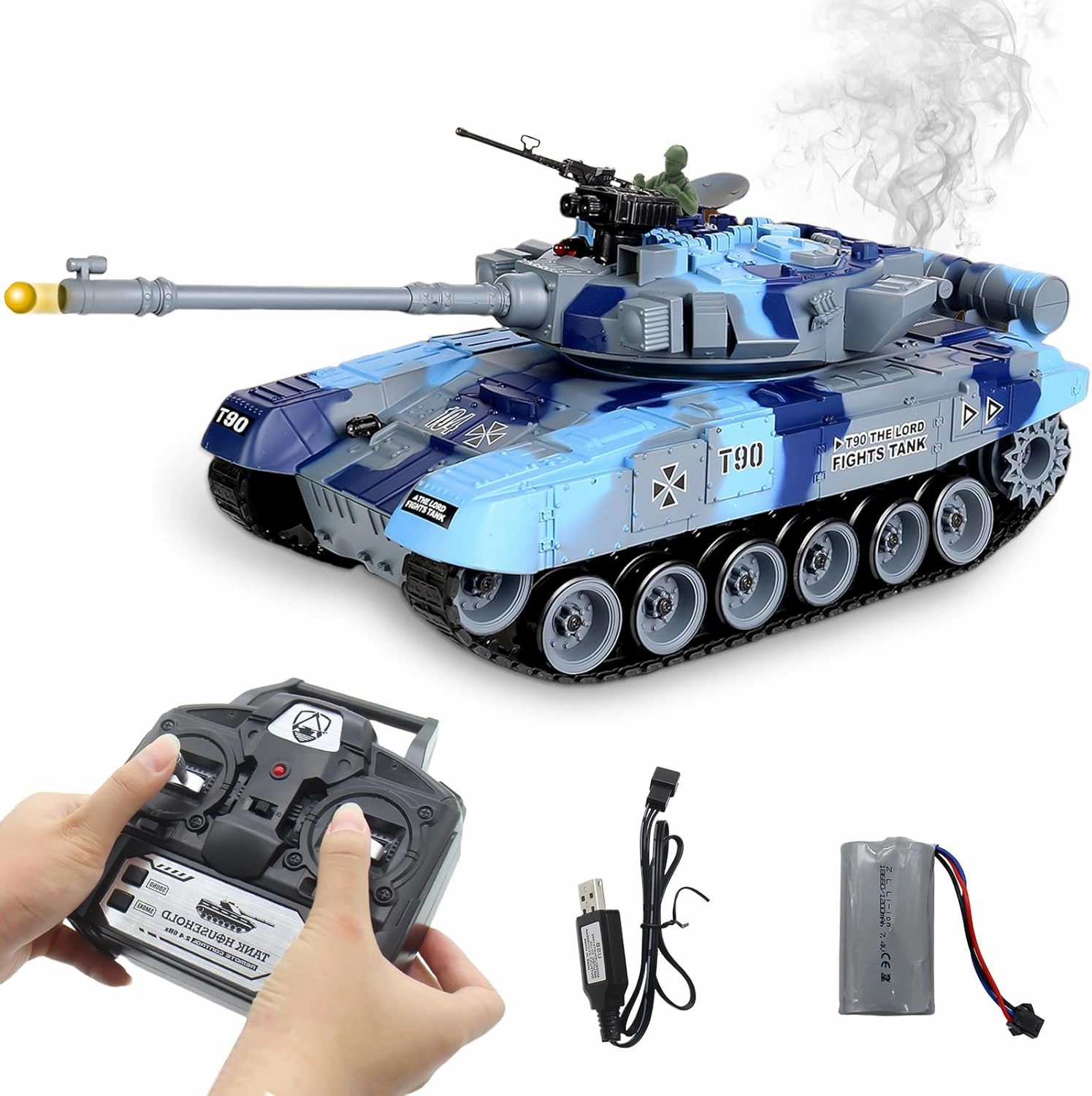 RC Tank 1:18 Remote Control Tank 2.4G Military Vehicle Tank Fight with Smoking and Vibration Controller Shoot BBS Airsoft Bullets Main Battle Toy for Kids and Adults