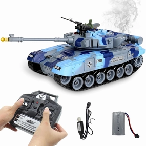 RC Tank 1:18 Remote Control Tank 2.4G Military Vehicle Tank Fight with Smoking and Vibration Controller Shoot BBS Airsoft Bullets Main Battle Toy for Kids and Adults