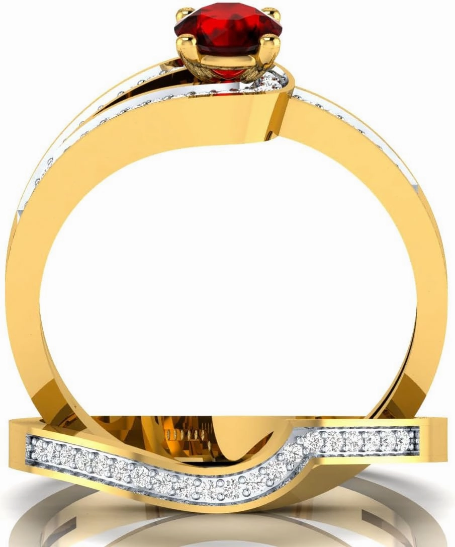 RD Cut Ruby & Dia 14K Yellow Gold Plated Beautiful Classic Engagement Bridal Ring Set For Women's