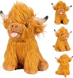 Realistic Look Stuffed Highland Cow Animal Scottishs Cow Plush Toy Soft Farm Animal Cattle Plushie Yak Doll Gift for Lovers and Kids 12 Inch