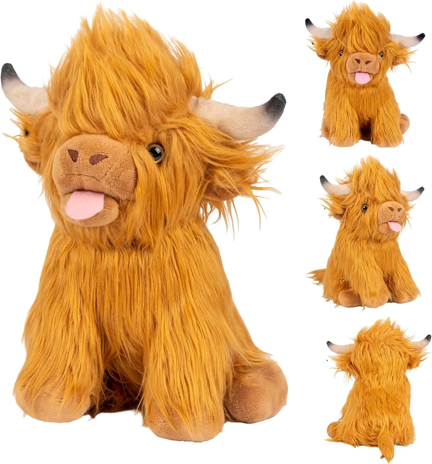 Realistic Look Stuffed Highland Cow Animal Scottishs Cow Plush Toy Soft Farm Animal Cattle Plushie Yak Doll Gift for Lovers and Kids 12 Inch