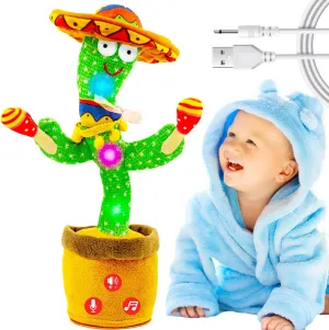 Rechargeable Dancing Talking Cactus Toy w/Volume Adjustable, Cactus Baby Toy Repeat What You Say, Baby Toys for Boys Girls, Singing Mimicking Cactus Toy (Rechargeable Drumming Cactus)