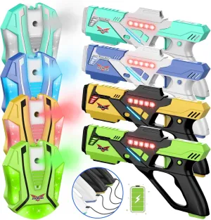 Rechargeable Lase r Tag Set with Vests, Upgrade Lase r Tag Guns Set of 4, Multi Player Lase r Tag Set for Kids Toy for Teen Boys & Girls, Indoor&Outdoor Toy Gift,Ages 8 ,White Black