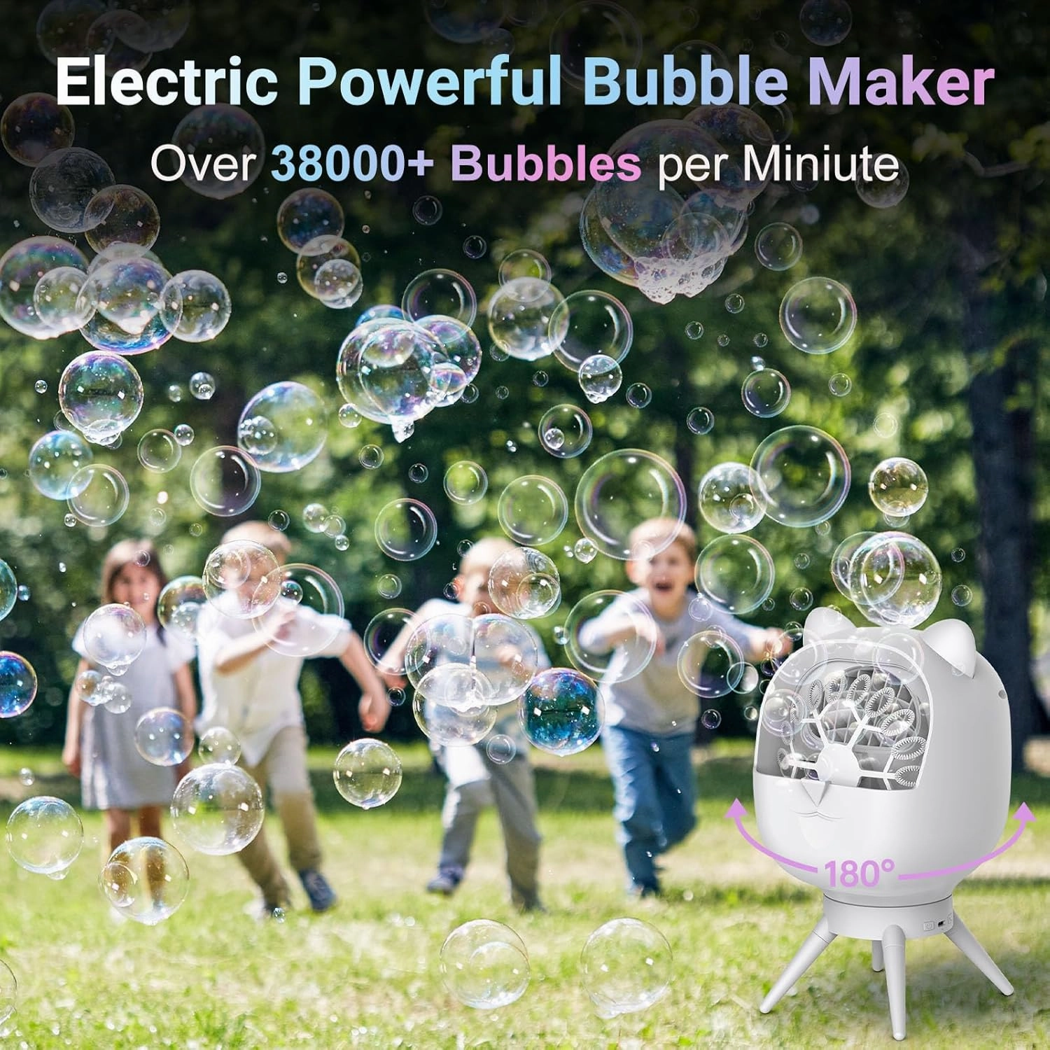 Rechargeable Bubble Machine for Toddlers Kids, Automatic-Rotating, 38000  Big Bubbles/min, 2 Speed Modes, Battery Operated, Bubble Blower Maker for Outdoor, Garden, Parties, Birthday, Wedding