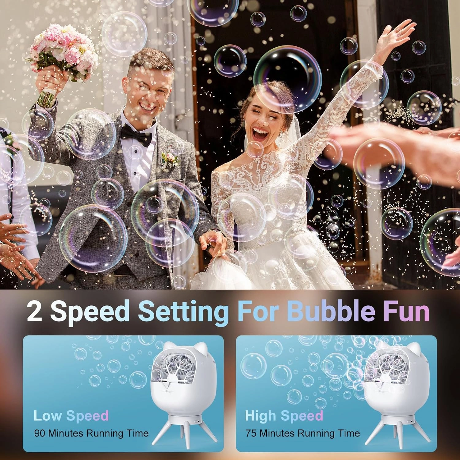 Rechargeable Bubble Machine for Toddlers Kids, Automatic-Rotating, 38000  Big Bubbles/min, 2 Speed Modes, Battery Operated, Bubble Blower Maker for Outdoor, Garden, Parties, Birthday, Wedding