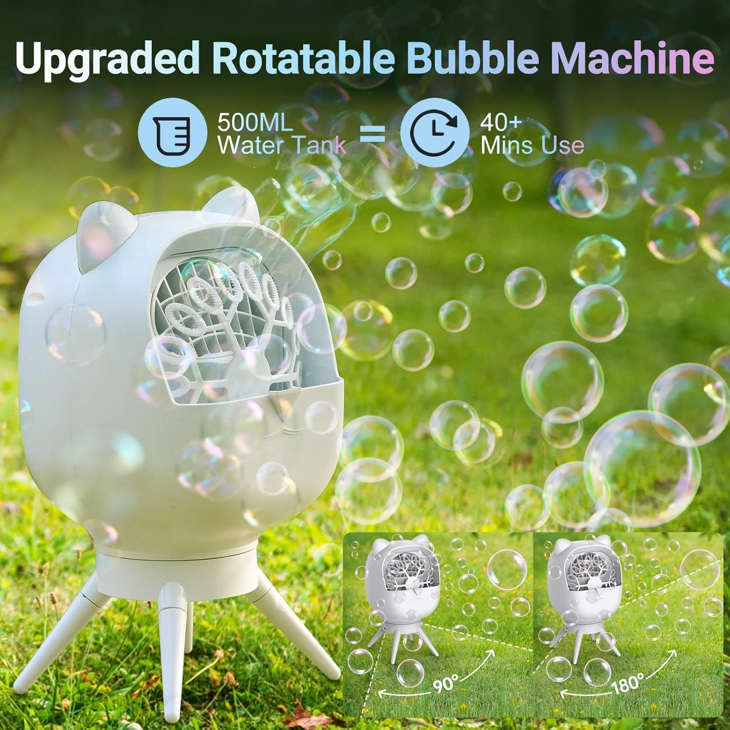 Rechargeable Bubble Machine for Toddlers Kids, Automatic-Rotating, 38000  Big Bubbles/min, 2 Speed Modes, Battery Operated, Bubble Blower Maker for Outdoor, Garden, Parties, Birthday, Wedding
