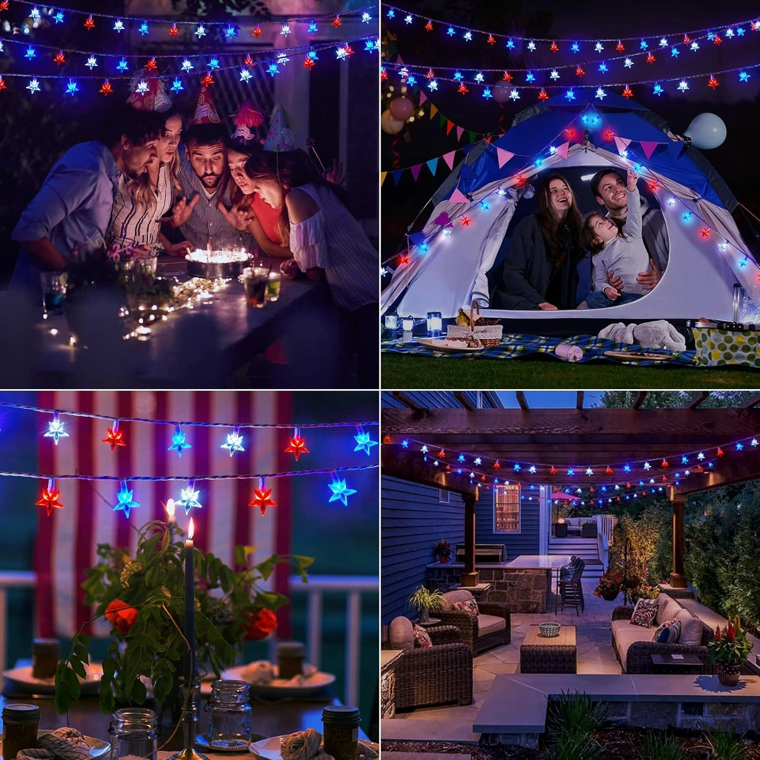 Red White Blue Star String Lights Plug in - 33ft 100 LED Connectable Patriotic Star Fairy Lights, Waterproof String Lights for Indoor Outdoor Holiday Independence Day, White Wire, Spare Fuse Included