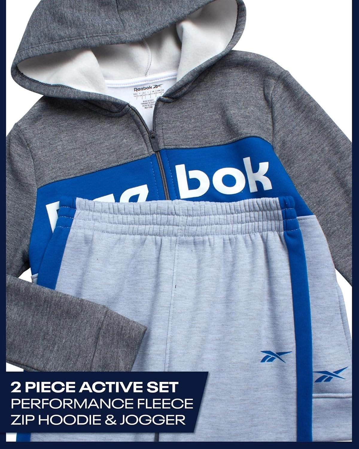 Reebok Boys' Active Sweatsuit - 2 Piece Performance Fleece Zip Hoodie Sweatshirt and Jogger Sweatpants - Activewear Set, 8-14
