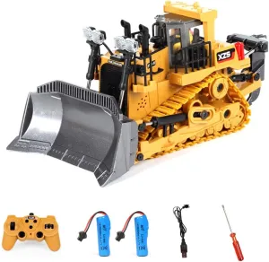 Remote Control Bulldozer RC 1/24 Construction Vehicle, 2.4Ghz 9 Channel Dozer Front Loader Toy with Light and Metal Shovel for Kids Age 8, 9, 10 and Up Years Old