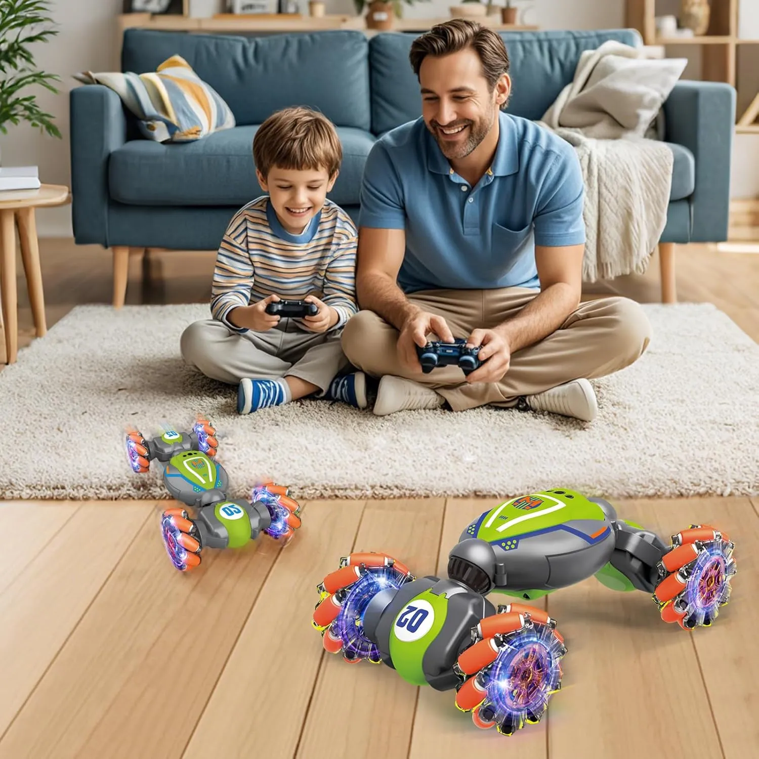 Remote Control Car for Boys Girls,Gesture Rc Stunt Car for 4-7 8-12 5 6 9 10 11 13 Year Old Boys Birthday Gifts,2.4 GHz 4WD 360° Rotatin Sensing Toys for Kids with Light and Music-Green Medium