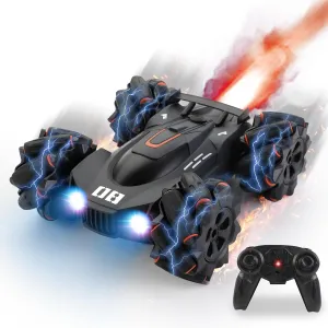 Remote Control Car Toy, Rechargeable Double Sided Driving Stunt RC Car for Boys,Exhaust Spray and Sound Effects RC Cars with LED Lights, 2.4Ghz All Terrain Electric Cars Gifts for Kids