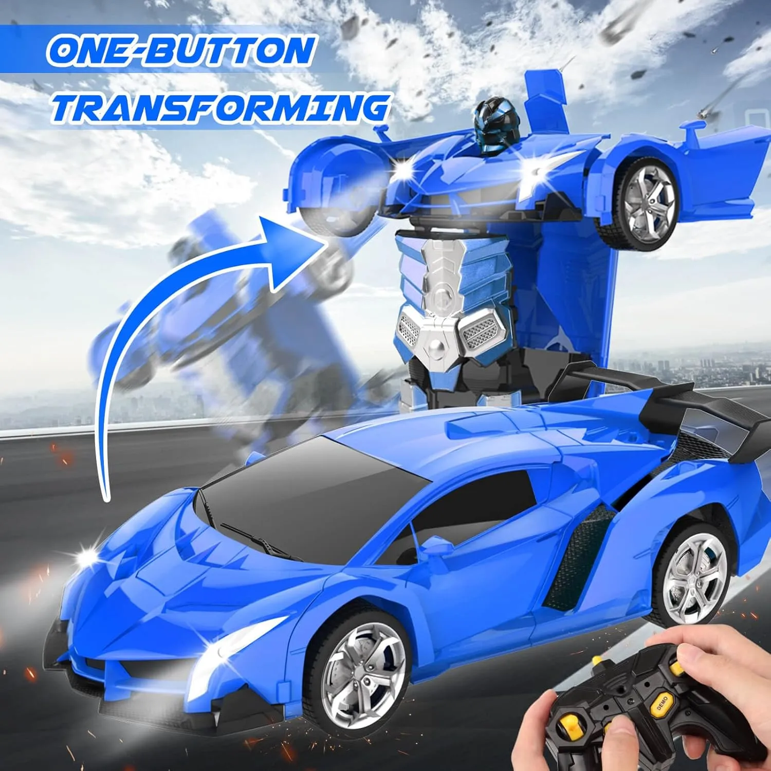 Remote Control Car Toys - Transforming RC Cars for Kids, Transform Toys Car Robot, Gift Kids Toys for 3 4 5 6 7 8 10 12 Years Old Boy, Blue