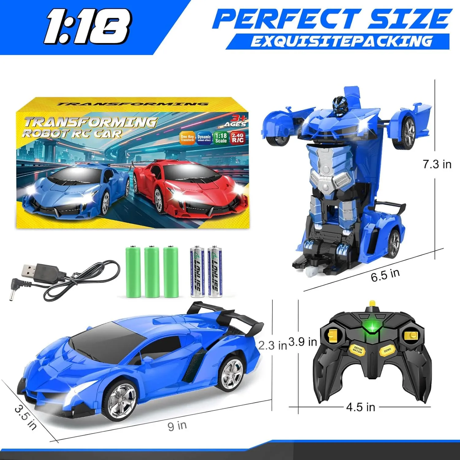 Remote Control Car Toys - Transforming RC Cars for Kids, Transform Toys Car Robot, Gift Kids Toys for 3 4 5 6 7 8 10 12 Years Old Boy, Blue