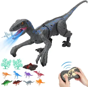 Remote Control Dinosaur Toys for Kids,Walking Roaring Velociraptor, 2.4Ghz Electronic Realistic RC Dinosaur with 3D Eyes & Light & Roaring Sounds,Jurassic Dinosaur Toys for Boys Girls Age 4-12