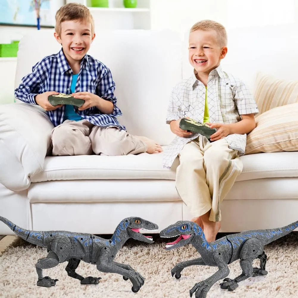 Remote Control Dinosaur Toys for Kids,Walking Roaring Velociraptor, 2.4Ghz Electronic Realistic RC Dinosaur with 3D Eyes & Light & Roaring Sounds,Jurassic Dinosaur Toys for Boys Girls Age 4-12