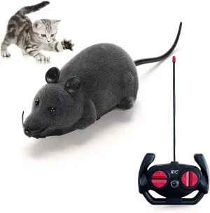 Remote Control Fake Rat Realistic Mouse Cat Toy Mice RC Toy Cat Mice Animal Interactive Toy Figures Cat Running Wheel Wireless Chasing Prank Joke Scary Trick Rats for Cat Funny Toy (Gray)