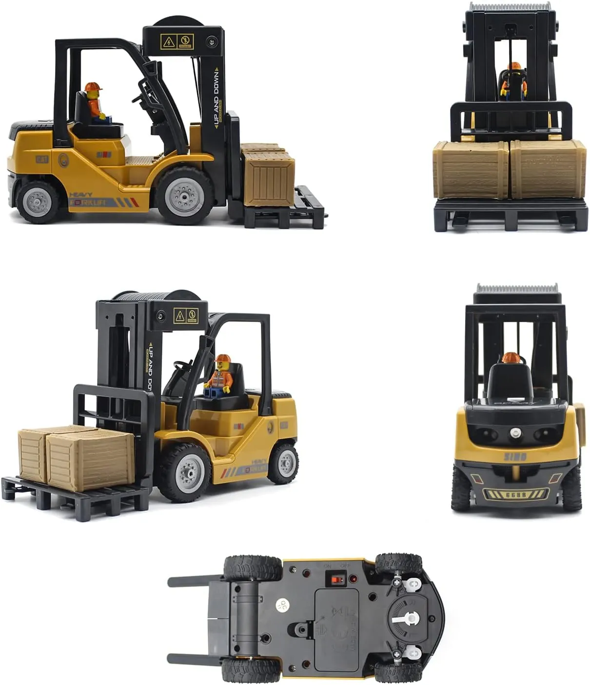 Remote Control Forklift 11 Channel Rc Forklift Cranes Construction Toys, w/Boxes/Sound and Light Spray, Two Rechargeable Batteries, Kids Forklift Toy Christmas & Birthday Gifts