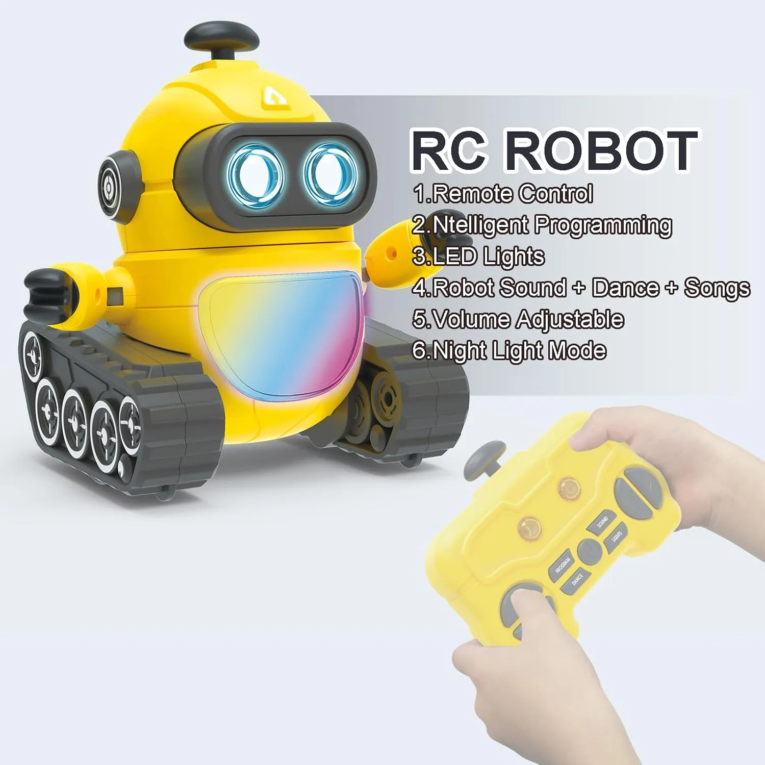 Remote Control Robot Toy for Boys and Girls - Rechargeable With Music, Dance, Program, Auto-Demonstration, Controllable Cool Lighting, 360 Rotation - STEAM Gifts for 3-6 Year Old Kids