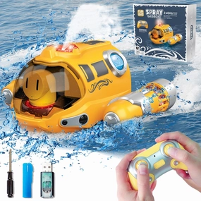 Remote Control Boats for Kids with Spraying Function,2.4GHZ Remote Control, Light Up Fast RC Boats for Adults and Kids, Swimming Pool Toy for Boys and Girls & Adults (Yellow)
