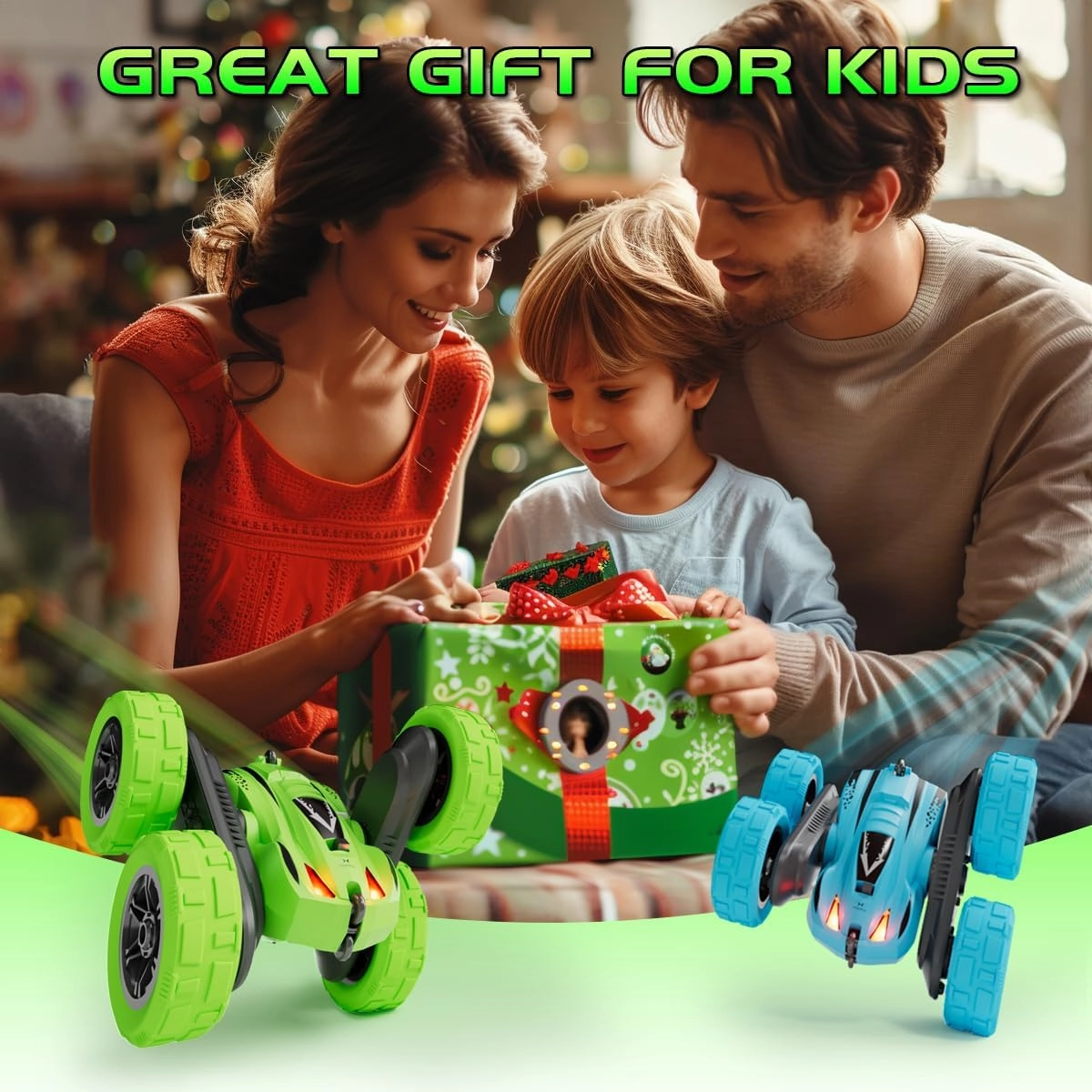 Remote Control Car,Fast RC Cars,2.4Ghz Double Sided 360° Rotating RC Stunt Cars with Headlights,All Terrain Rechargeable Car Toys for Boys Ages 5-7 8-12,Birthday Gifts for Kids Blue